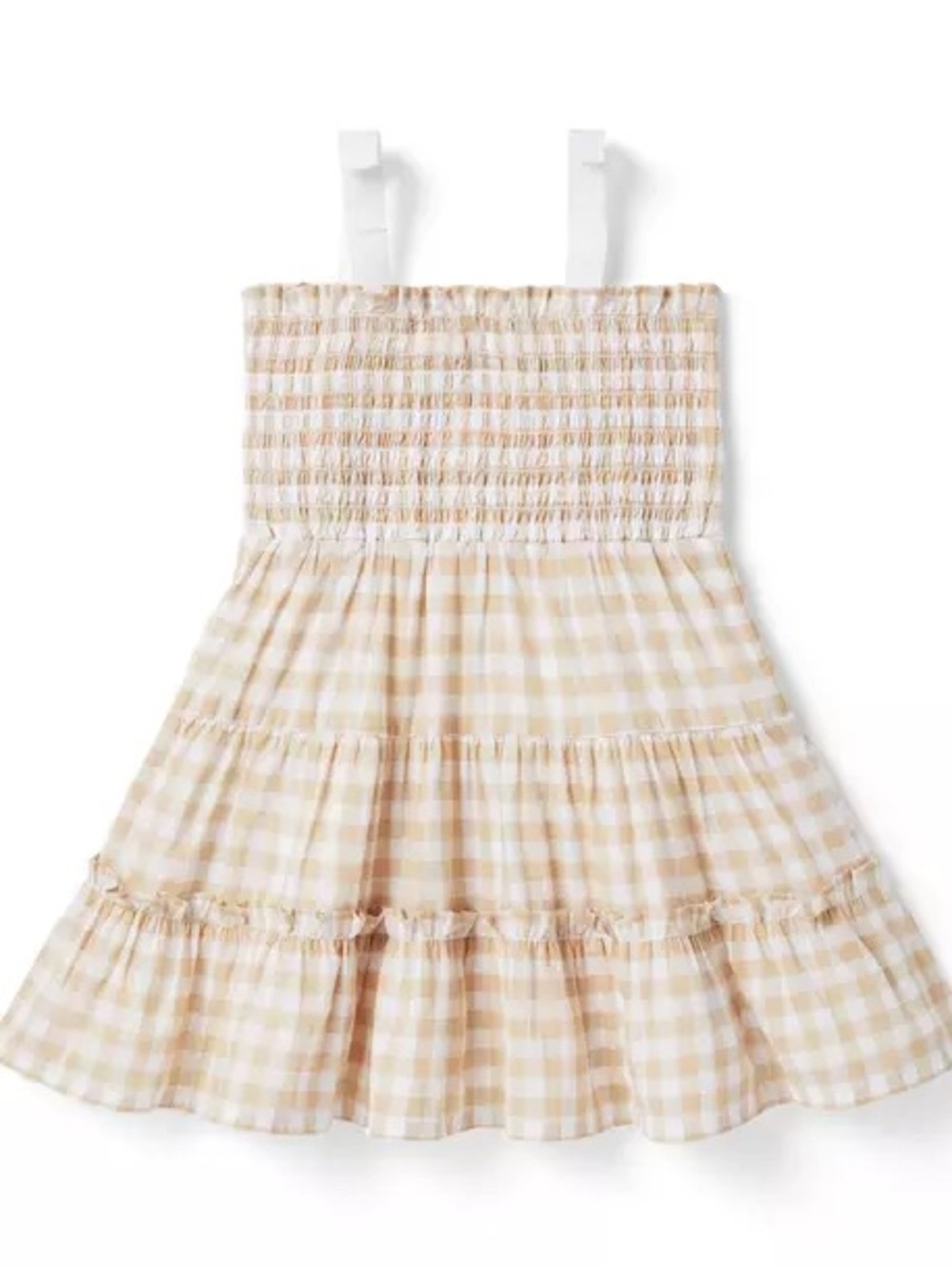 Janie and Jack, NWT, Smocked Gingham Sundress in Beige and White